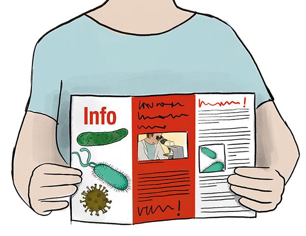 Abgebildet ist ein Mensch, der ein Fachblatt hält