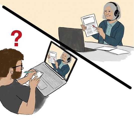 Abgebildet sind ein Mann und eine Frau in einer digitalen Konferenz